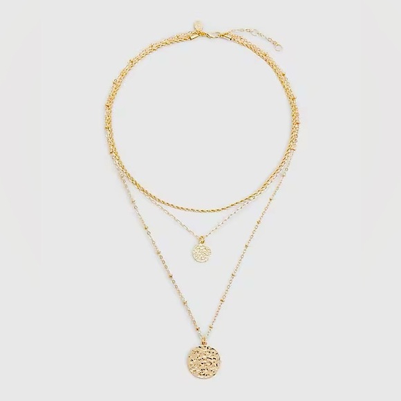 Express Jewelry - Next Express 3 Row Multi Chain Textured Pendant Necklace